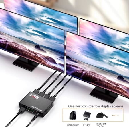 4 Portlu HDMI Splitter Dağıtıcı, 1 Giriş 4 Çıkışlı, Aynı Anda Görüntü Dağıtımı, 1.4V 1080P