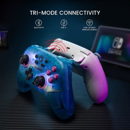 Nova Wireless Switch Pro Controller Switch/Lite/OLED için, Hall efektli JoySticks, RGB LED, Turbo, programlanabilir, hareket kontrolü, uyandırma fonksiyonu (beyaz)