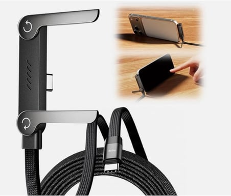 240W Ultra Hızlı Type-C Şarj Kablosu – 1.5M Örgülü, Katlanabilir Standlı Ergonomik Tasarım, PD Hızlı Şarj ve Data Aktarım Kablosu