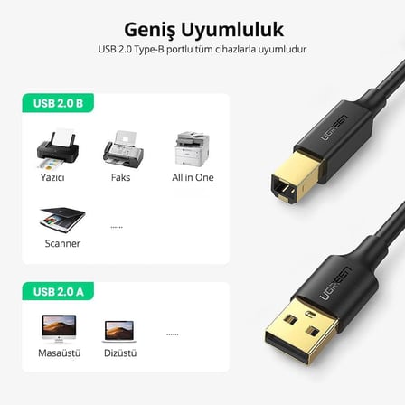 USB den USB-B ye Yazıcı Tarayıcı Kablosu, 1 Metre