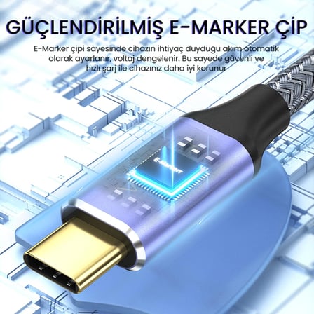 USB 3.1 Type-C PD 100W 5A 10Gbps 4K 60Hz Destekli Kablo 1 Metre