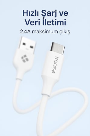 Micro USB Hızlı Aktarım Şarj Kablosu – 1 m Uzunlukta Mikro-USB Şarj ve Veri Kablosu, 2.4 Amper