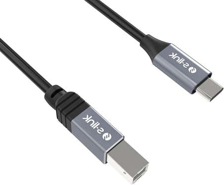 S-Link SL-U2004 Type-C to USB-B Yazıcı Kablosu, 1.5 Metre USB C Metal Başlıklı Siyah Printer Kablo, USB-C Laptop MacBook PC ile USB-B Yazıcı Tarayıcı Fotokopi Bağlantı Kablosu, 480Mbps Veri Aktarım