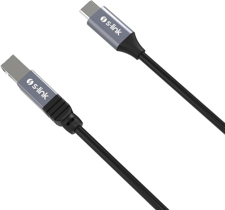 S-Link SL-U2004 Type-C to USB-B Yazıcı Kablosu, 1.5 Metre USB C Metal Başlıklı Siyah Printer Kablo, USB-C Laptop MacBook PC ile USB-B Yazıcı Tarayıcı Fotokopi Bağlantı Kablosu, 480Mbps Veri Aktarım
