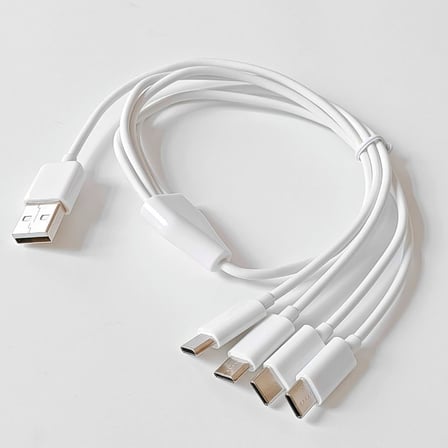 4 in 1 USB Tip-C Şarj Kablosu Çoklayıcı, Beyaz, 1 Metre, Çoklu Cihaz Şarj Kablosu