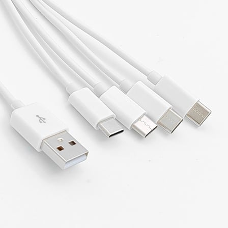 4 in 1 USB Tip-C Şarj Kablosu Çoklayıcı, Beyaz, 1 Metre, Çoklu Cihaz Şarj Kablosu