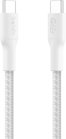 Eco Örgülü USB-C - USB-C Kablosu, 1 m, 240 W, Yumuşak, Esnek Hızlı Şarj Kablosu, iPhone 16, Galaxy S25, Pixel 9, MacBook, iPad Pro ve Daha Fazlası için Tip-C Şarj Kablosu - Beyaz (USB 2.0)