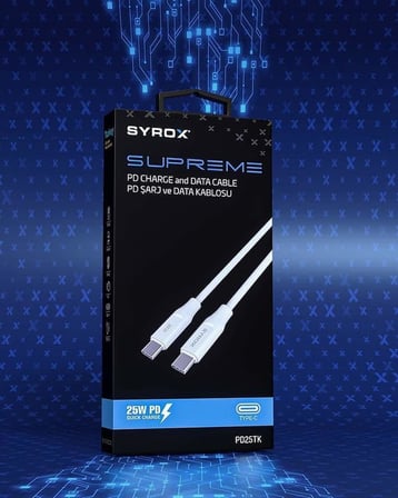 PD25TK Type-C To Type-C Pd 25W Hızlı Data/Şarj Kablosu 1 Metre Beyaz