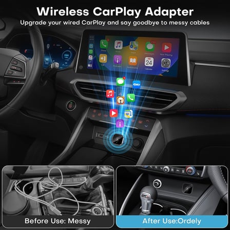 2'si 1 arada Kablosuz CarPlay ve Android Otomatik Adaptör, Tak ve Çalıştır CarPlay Dongle Kablolu Kablosuz, Hızlı Otomatik Bağlantı, Gecikme Yok, iPhone ve Android için Kompakt Tasarım