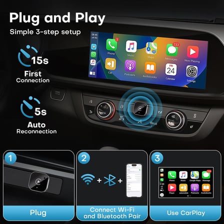 2'si 1 arada Kablosuz CarPlay ve Android Otomatik Adaptör, Tak ve Çalıştır CarPlay Dongle Kablolu Kablosuz, Hızlı Otomatik Bağlantı, Gecikme Yok, iPhone ve Android için Kompakt Tasarım
