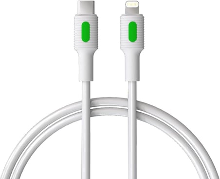 Coral Type C-Lightning PD Hızlı Şarj Kablosu (Beyaz + Yeşil/Beyaz Uç) (150 CM)