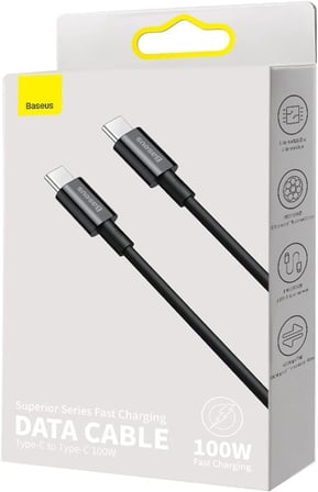 Superior Hızlı Şarj Özellikli 100W Type-C to Type-C Kablo 1m-Siyah