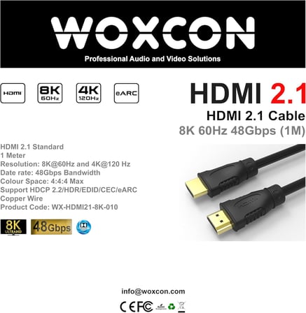 Hdmi 2.1 Kablo - 8K 60Hz, 4K 120Hz, 4K 60Hz, eARC, HDR, D-HDR, HDCP2.2, Dolby Vision, Dolby Atmos (1 Metre)
