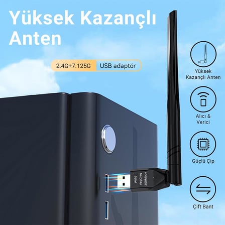 300 Mbps 2.4Ghz/6Ghz Dual Band Alıcı Verici USB WiFi 6 Adaptör