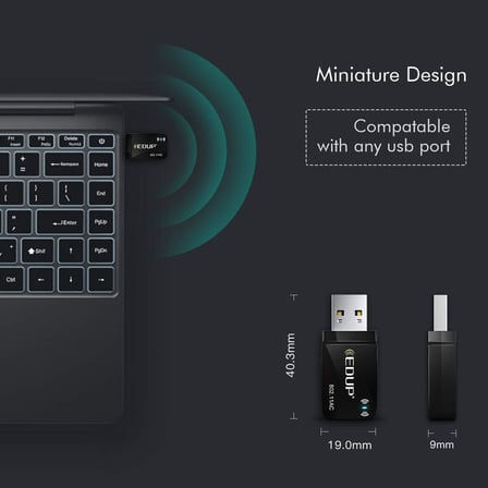 AC 1300 Mbit/s USB WLAN Adaptörü, Çift Bant WiFi Stick 2.4G/5GHz USB3.0 Adaptör Kablosuz Ağ Alıcısı WiFi Dongle, Masaüstü Bilgisayar/Dizüstü Bilgisayar için, Windows 11/10/8.1/7/Vista Mac OS X
