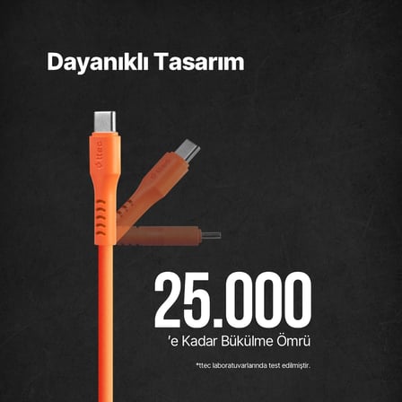 USB-C - USB-C 120cm 60W PD/QC Hızlı Şarj/Data Kablosu Neon 2DK59N (Neon Turuncu)