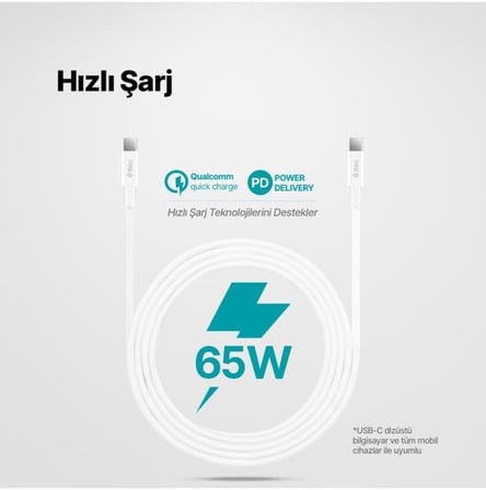 USB-C - USB-C 30cm 60W PD/QC Hızlı Şarj/Data Kablosu