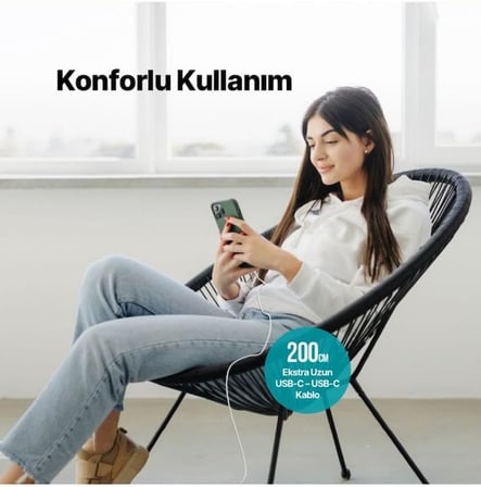 USB-C - USB-C 30cm 60W PD/QC Hızlı Şarj/Data Kablosu