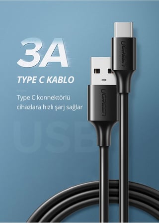 USB Type-C Şarj ve Data Kablosu, 0.5 metre