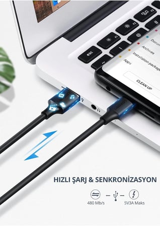 USB Type-C Şarj ve Data Kablosu, 0.5 metre