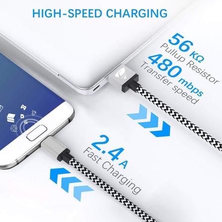 USB Type-C Hızlı Şarj Kablosu, 1 Metre, 2.1A, Naylon Örgülü Kopmaz Veri Kablosu, Samsung, Xiaomi, Huawei ve Tüm Android Cihazlar ile Uyumlu, Gri, 2 Yıl Garantili