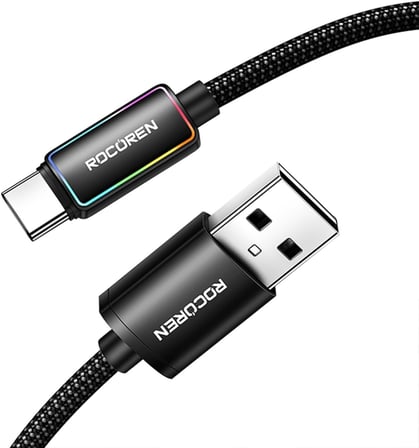 Type-C to USB-A RGB Aydınlatmalı 3A Hızlı Şarj ve Data Kablosu 2 Metre