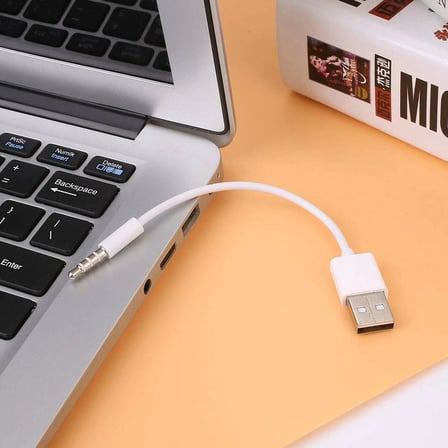 iPod Shuffle ile Uyumlu USB Şarj ve Veri Aktarım Kablosu, 3.5 mm Jack - USB A Senkronizasyon Kablosu, Şarj Data Bağlantı Kablosu Beyaz