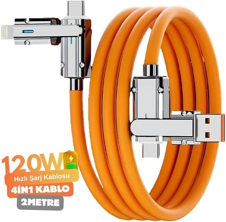 A6020 Usb to Type C Lightning 4 in 1 Hızlı Şarj Data Kablosu Çevirici Dönüştürücü Adaptör 120W - 2M