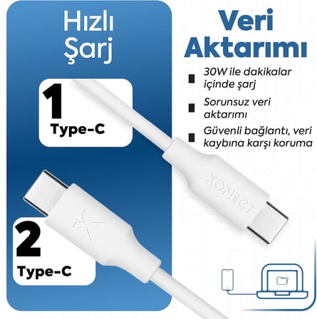Type-C to Type-C ile Uyumlu iPhone ve Samsung ile Uyumlu Hızlı Şarj ve Data Kablosu 40 cm (Siyah)