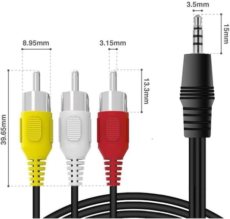 3.5mm Stereo Erkek Jack - 3 RCA AV Kablo 1.2 Metre | Uydu Alıcısı, TV, Ses Sistemi Uyumlu