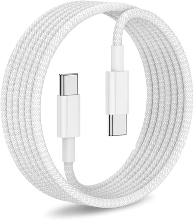 60W Type-C to Type-C Örgülü Data ve Şarj Kablosu 1m Beyaz K2795 (Orijinal Görünümlü)