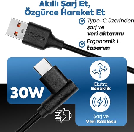 USB to Type-C ile Uyumlu iPhone ve Samsung ile Uyumlu Hızlı Şarj ve Data Kablosu 200 cm L Tipi Gaming (Beyaz)
