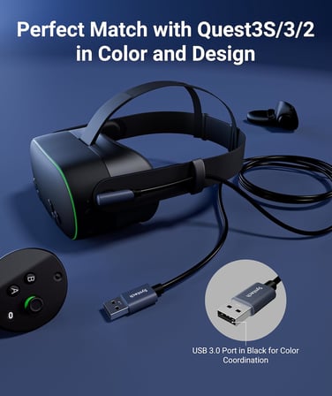 Bağlantı Kablosu 16 FT Quest2/Quest Pro/Pico 4 Aksesuarları ve PC/Steam VR, Yüksek Hızlı PC Veri Transferi, VR Kulaklık ve Oyun Bilgisayarı için USB C Kablosu, Siyah
