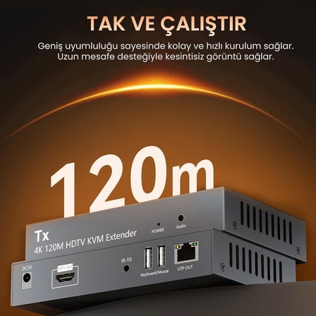 4K 30Hz HDMI KVM Extender 120 Metre CAT5E/6 HDMI Menzil Genişletici Uzatıcı