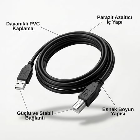 USB to USB-B Yazıcı Tarayıcı Printer Kablosu (1.5 METRE) - PC ve Laptop ile Yazıcı Ara Bağlantı Data Kablosu - MIDI Klavye, Ses Kartı, Dijital Piyano - DJ ve Müzik Ekipmanları Uyumlu