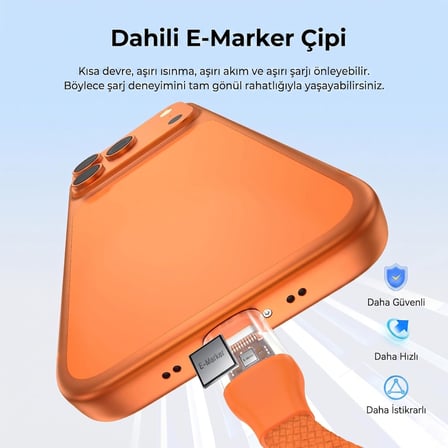 Manyetik Turuncu 240w 20Gbps Type-C to Type-C Hızlı Şarj, Görüntü ve Veri Aktarım Kablosu, iPhone, iPad, MacBook, Samsung Galaxy uyumlu