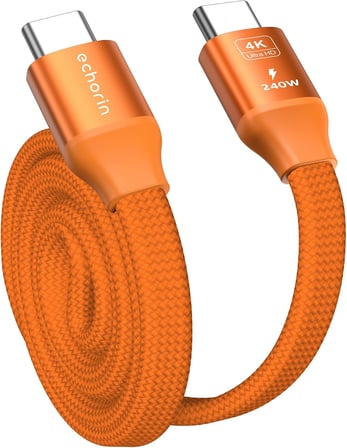 Manyetik Turuncu 240w 20Gbps Type-C to Type-C Hızlı Şarj, Görüntü ve Veri Aktarım Kablosu, iPhone, iPad, MacBook, Samsung Galaxy uyumlu