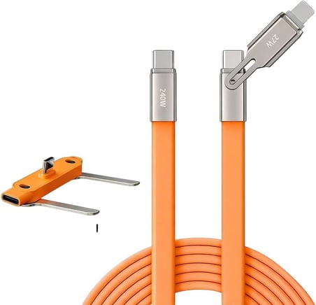 240W 2'si 1 Arada Type-C Hızlı Şarj Kablosu 1.2m Standlı, PD Destekli, Lightning Uyumlu Çok Fonksiyonlu Şarj ve Data Kablosu