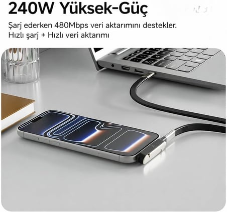 Katlanabilir Standlı Type-C to Type-C Adaptör Taşınabilir Mini Dock Şarj ve Veri Dönüştürücü Anahtarlık Tasarım 240W Hızlı Şarj Destekli