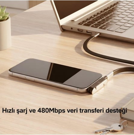 Katlanabilir Standlı Type-C to Type-C Adaptör Taşınabilir Mini Dock Şarj ve Veri Dönüştürücü Anahtarlık Tasarım 240W Hızlı Şarj Destekli