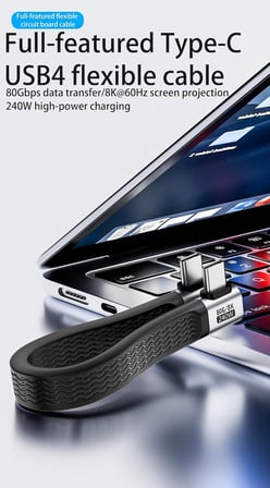 USB4 13 Cm Type-C Kablo 80Gbps, 240W PD 3.1 Hızlı Şarj, 8K@60Hz Görüntü Aktarımı, Kısa Esnek USB-C Kablo, Thunderbolt 4 ile Uyumlu OTGH