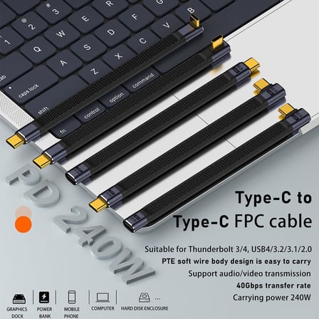 USB4 FPC Esnek Tip-C Kablo - 240W PD3.1 Hızlı Şarj, 40Gbps Veri Aktarımı, 8K@60Hz Görüntü Desteği - 15 CM KBY