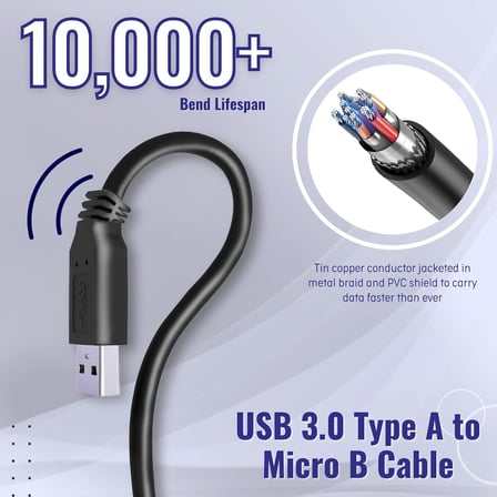Western Digital WD/Seagate/Elements/Toshiba/My Passport/Samsung Galaxy S5 M3 1TB/Hitachi/Xbox/PS4 için Taşınabilir Sabit Disk için Usb 3.0 A - Micro B Harici Sabit Sürücü Kablosu - Siyah (50cm)
