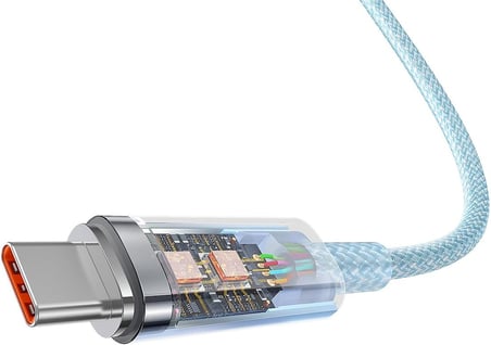 Explorer Serisi Hızlı Şarj Kablosu Akıllı Sıcaklık Kontrolü USB to Type-C 100W, 1m, Mavi