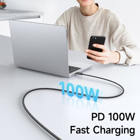 Ca-5610 USB-C To USB-C 100W Kablo Yatay Led Ekranli Siyah
