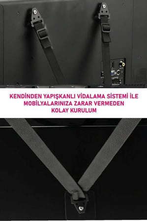 Mobilyaya Yapışkanlı V Tipi LCD TV Askısı Sabitleme Çoçuk Evcil Hayvan Deprem Koruma Güvenlik Kemeri