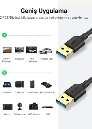 USB 3.0 USB to USB Data Kablosu, 1 Metre