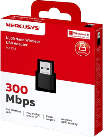 Mercusys MA12N, N300 Mbps Kablosuz Nano USB Adaptör