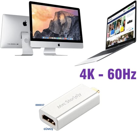 USB-C HDMI Dönüştürücü | 4K 60Hz Görüntü Aktarımı | MacBook Pro Air, iPad Pro Uyumlu Type-C HDMI Adaptör Gümüş