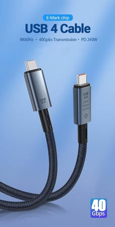 ZR851 240W USB 4.0 40GBPS 8k Thunderbolt Görüntü Aktarım ve Hızlı Şarj Kablosu 2 Metre